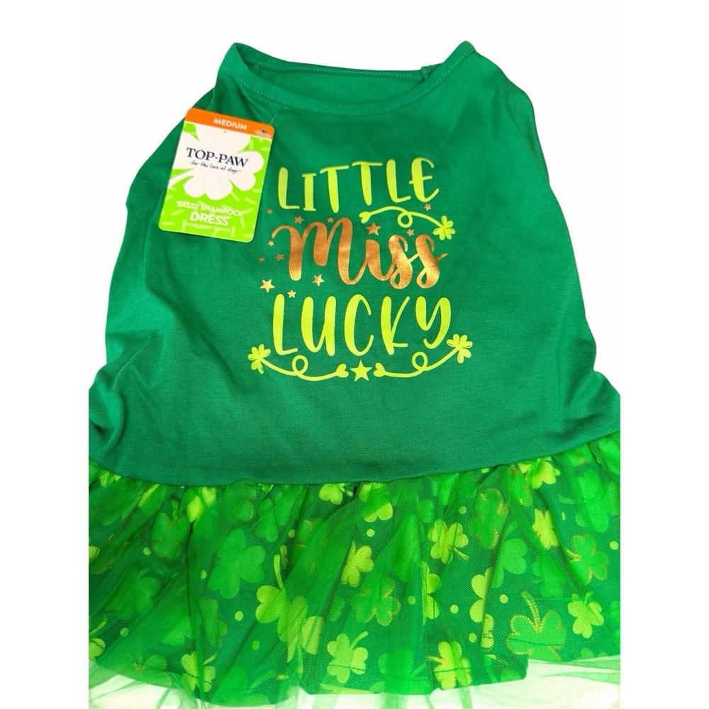 Top Paw Dog Dress Little Miss Lucky St Patrick's Day Size Medium NWT